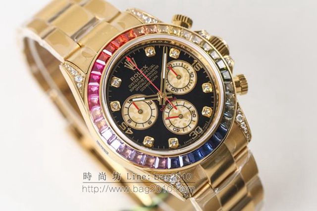 勞力士手錶 Rolex全新彩虹圈迪通拿Daytona 緞紋字面 Rolex高端男士腕表  hds1052